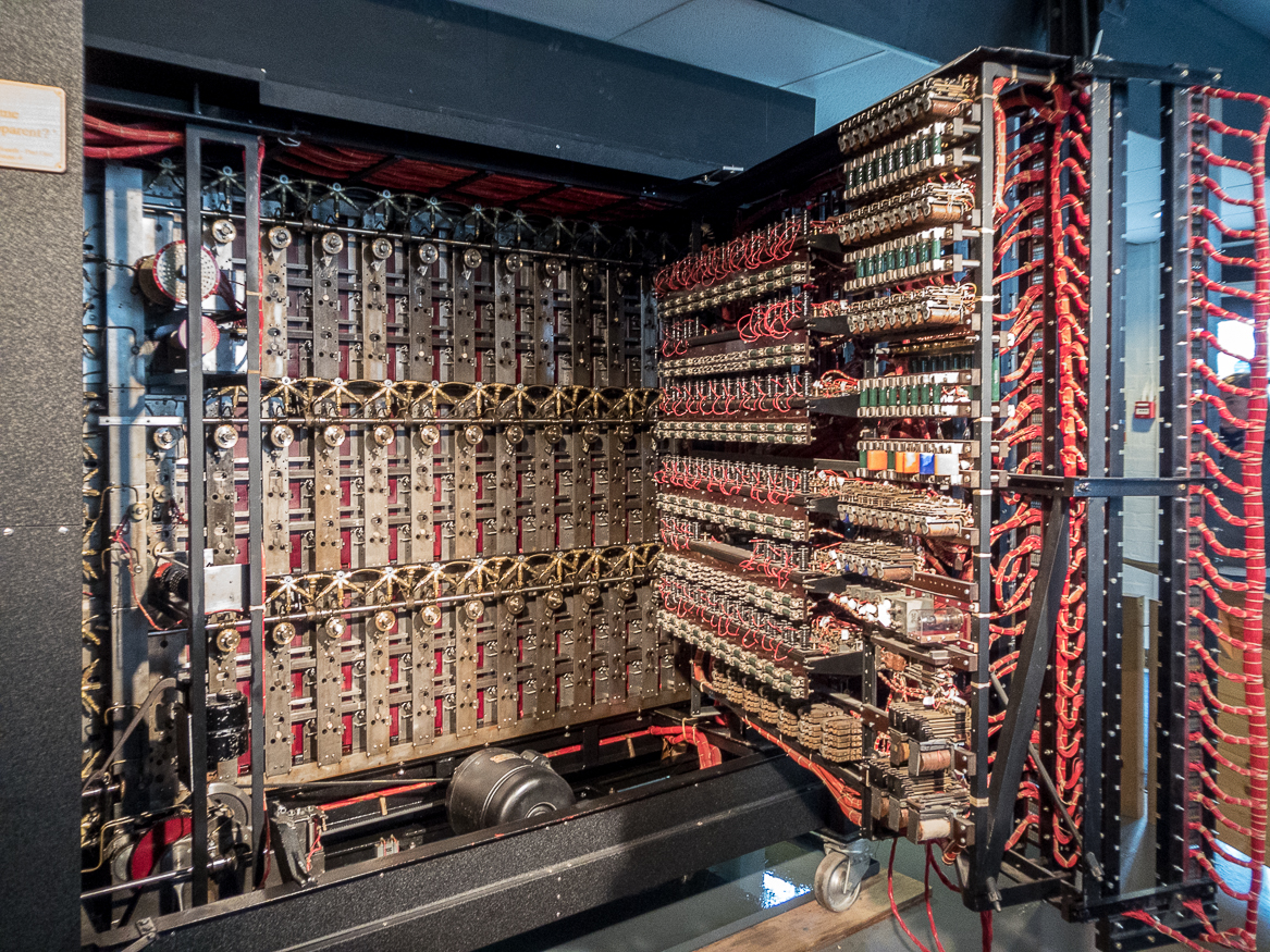 The reconstructed British bombe at Bletchley Park, photographed in 2015.